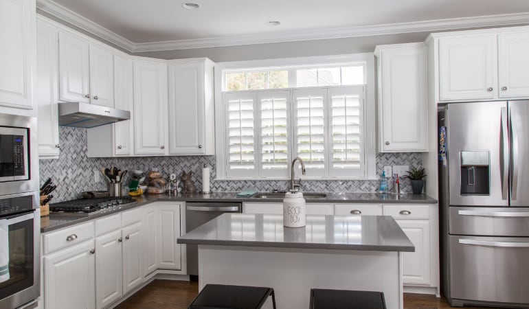 Polywood shutters in a Cleveland gourmet kitchen.